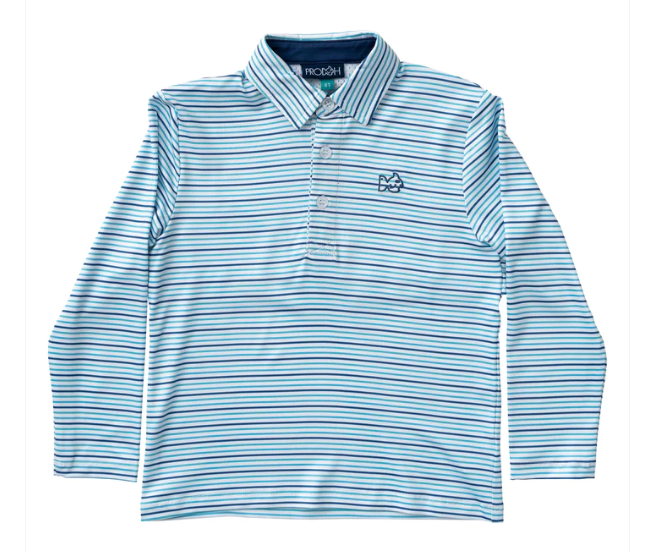 L/S Perf Polo - Ethereal Blue Striped