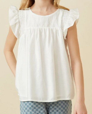 Smocked Ruffle Shoulder Top -Off White