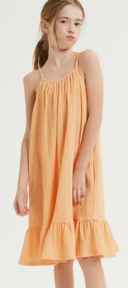 Peach Crinkle Ruffle Dress
