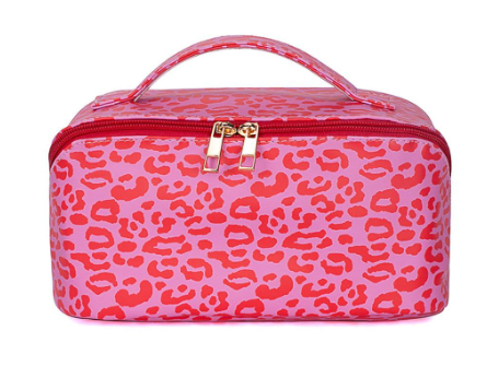 Pink Animal Print Travel Makeup Bag