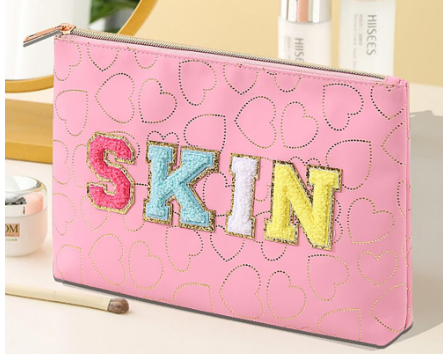 Pink Pouch w/Gold Hearts & Skin Patch
