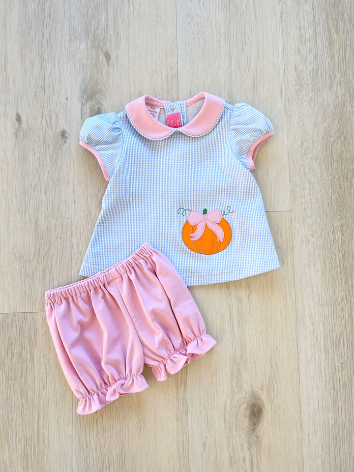 Pumpkin Blue Gingham Bloomer Set -Infant