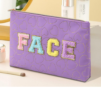 Purple Pouch w/Gold Hearts & Face Patch