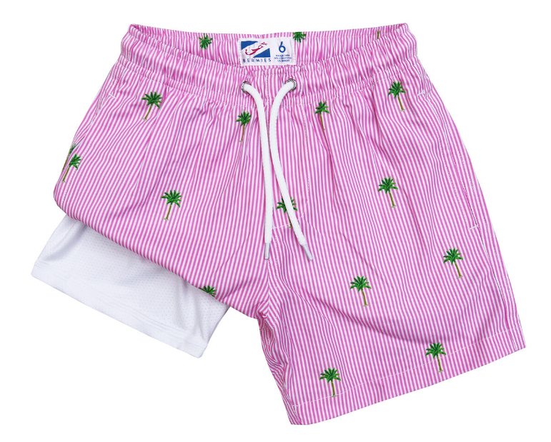 Pink Palm Stripe Swim Trunks - Toddler