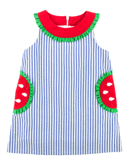 Seersucker Dress w/Watermelon Pockets