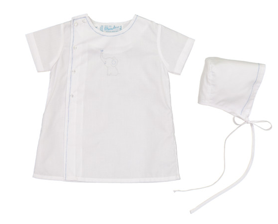 Baby Elephant WHT/Blue Daygown Set